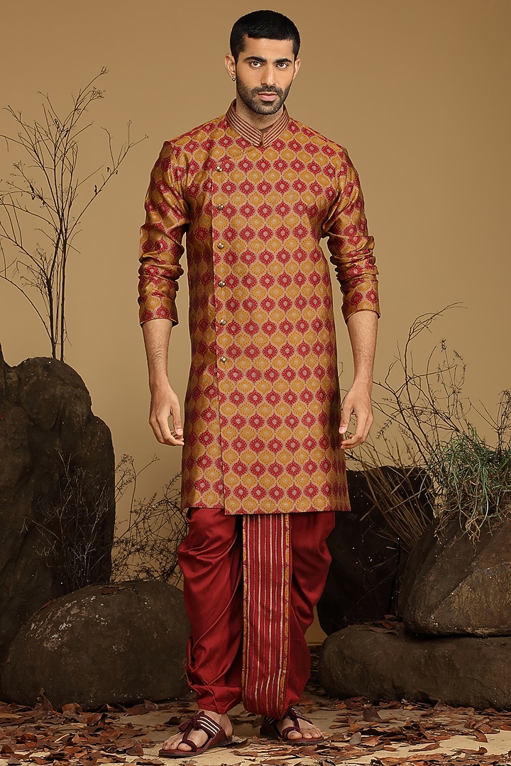 Mustard Silk Kurta Set by KORA BY NILESH MITESH at Pernia's Pop Up Shop