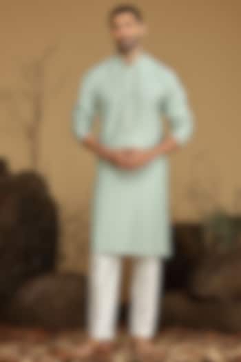 Sea Green Silk Kurta Set by KORA BY NILESH MITESH