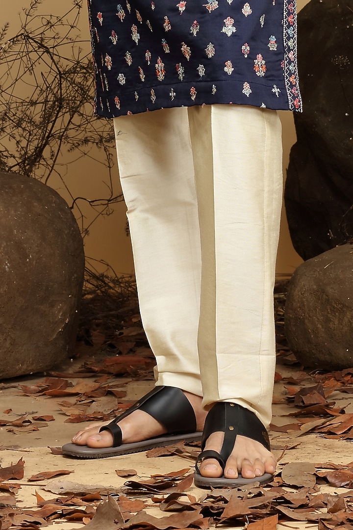Midnight Blue Silk Bundi Jacket Set by KORA BY NILESH MITESH at Pernia's Pop Up Shop