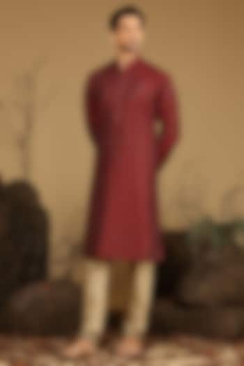 Maroon Silk Kurta Set by KORA BY NILESH MITESH at Pernia's Pop Up Shop