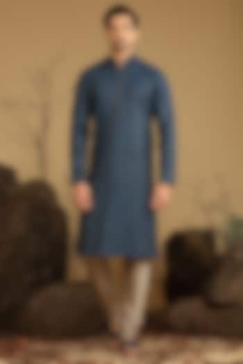 Blue Silk Kurta Set by KORA BY NILESH MITESH at Pernia's Pop Up Shop