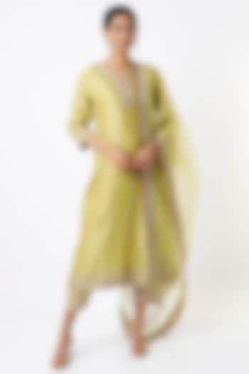 Lime Green Gota Embroidered Kurta Set by Kora at Pernia's Pop Up Shop