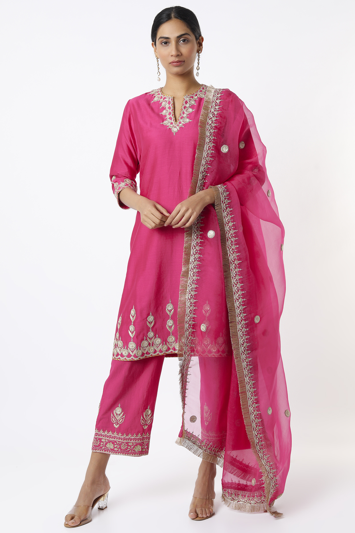 Fuchsia Embroidered Kurta Set by Kora at Pernia's Pop Up Shop