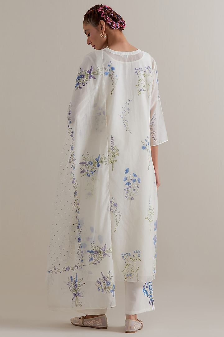 Off-White Cotton Chanderi Hand Block Printed Kurta Set by Kora at Pernia's Pop Up Shop