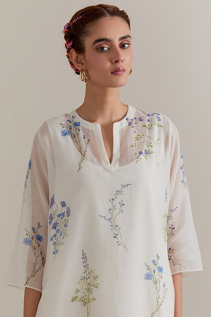 Off-White Cotton Chanderi Hand Block Printed Kurta Set by Kora at Pernia's Pop Up Shop