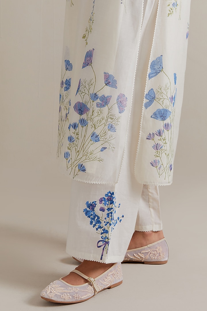 Off-White Cotton Chanderi Hand Block Printed Kurta Set by Kora at Pernia's Pop Up Shop