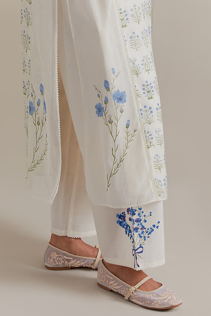 Off-White Cotton Chanderi Hand Block Printed Kurta Set by Kora at Pernia's Pop Up Shop
