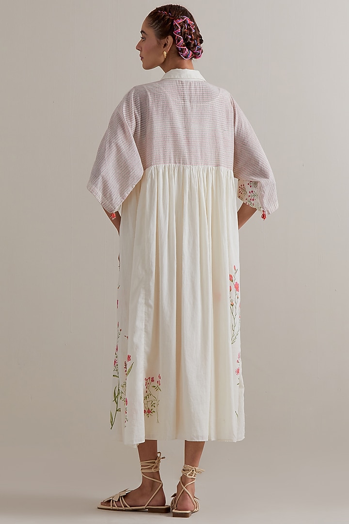 Off-White Cotton Chanderi Hand Block Printed Summer Dress by Kora at Pernia's Pop Up Shop