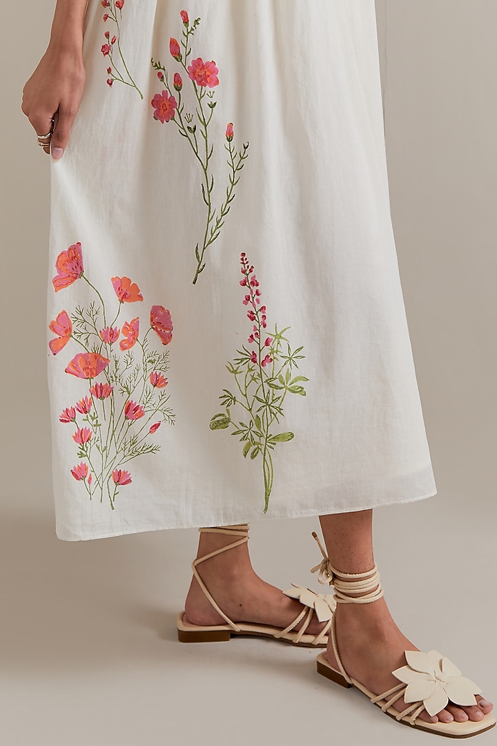 Off-White Cotton Chanderi Hand Block Printed Summer Dress by Kora at Pernia's Pop Up Shop