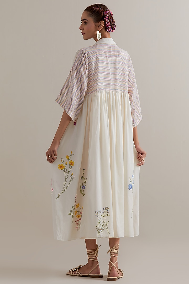 Off-White Cotton Chanderi Hand Block Printed Summer Dress by Kora at Pernia's Pop Up Shop
