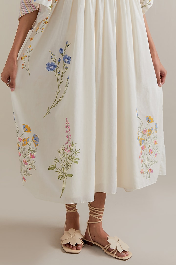 Off-White Cotton Chanderi Hand Block Printed Summer Dress by Kora at Pernia's Pop Up Shop