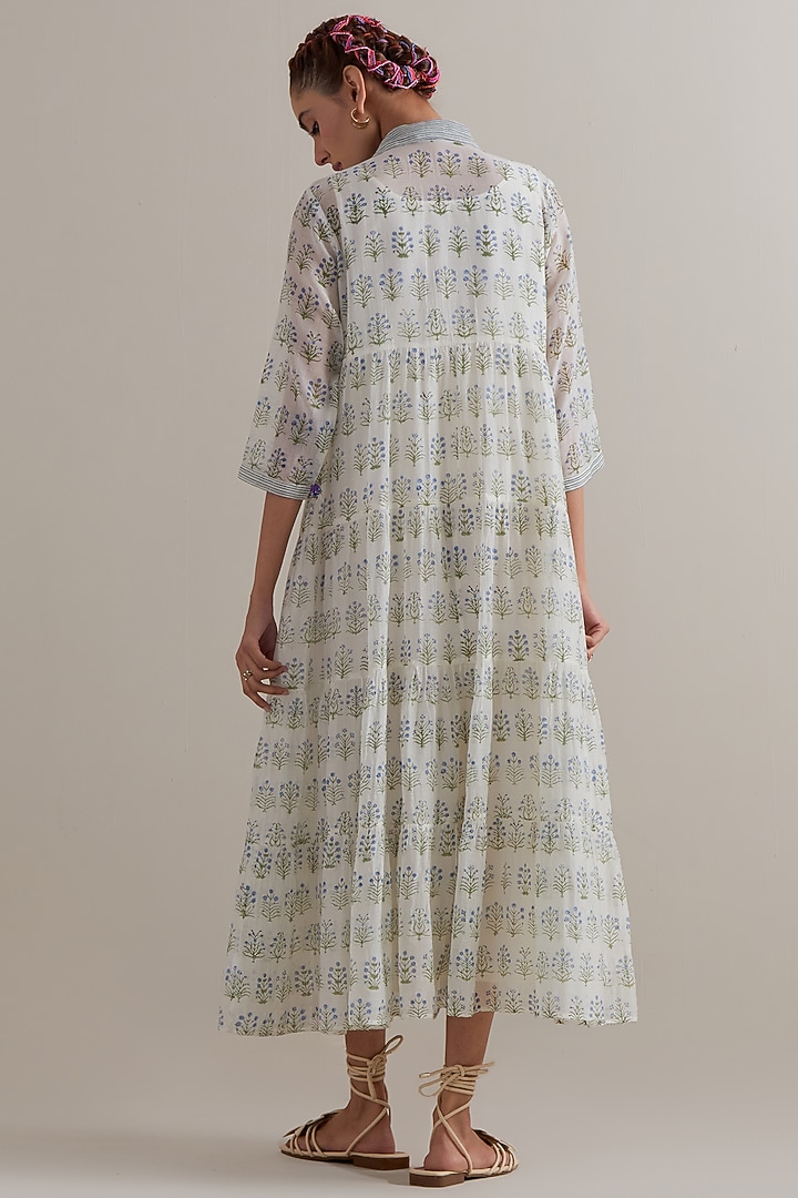 Off-White Silk Chanderi Hand Block Printed Kurta Set by Kora at Pernia's Pop Up Shop