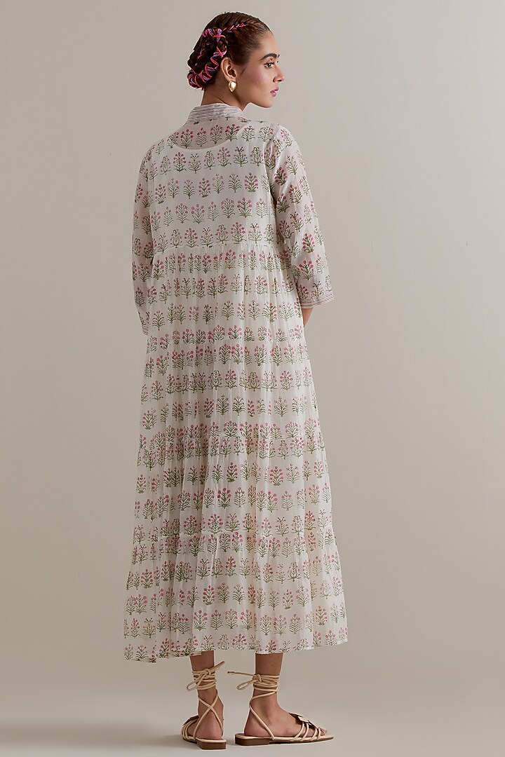 Off-White Silk Chanderi Hand Block Printed Kurta Set by Kora at Pernia's Pop Up Shop