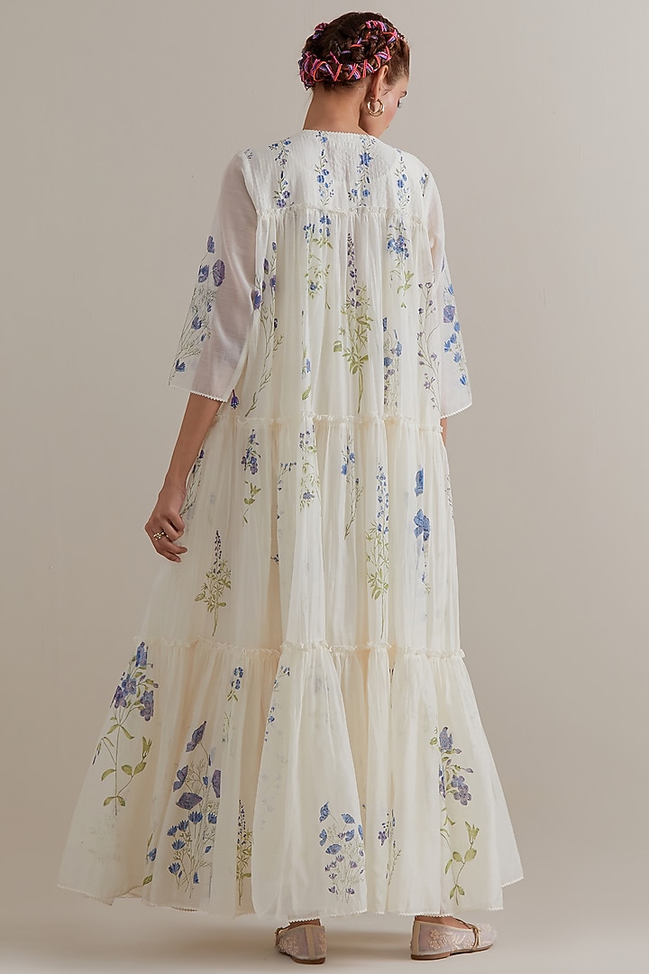 Off-White Silk Chanderi Hand Block Printed Kurta Set by Kora at Pernia's Pop Up Shop