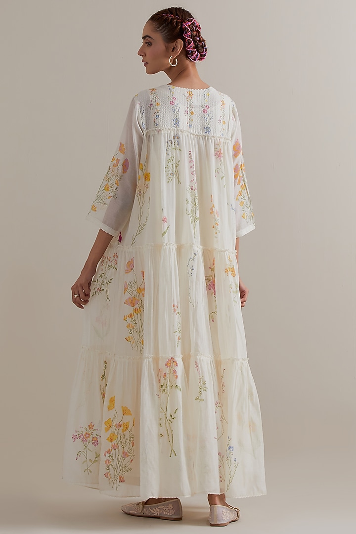 Off-White Silk Chanderi Hand Block Printed Kurta Set by Kora at Pernia's Pop Up Shop