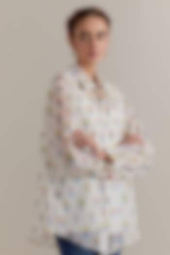 Off-White Silk Chanderi Hand Block Shirt by Kora at Pernia's Pop Up Shop