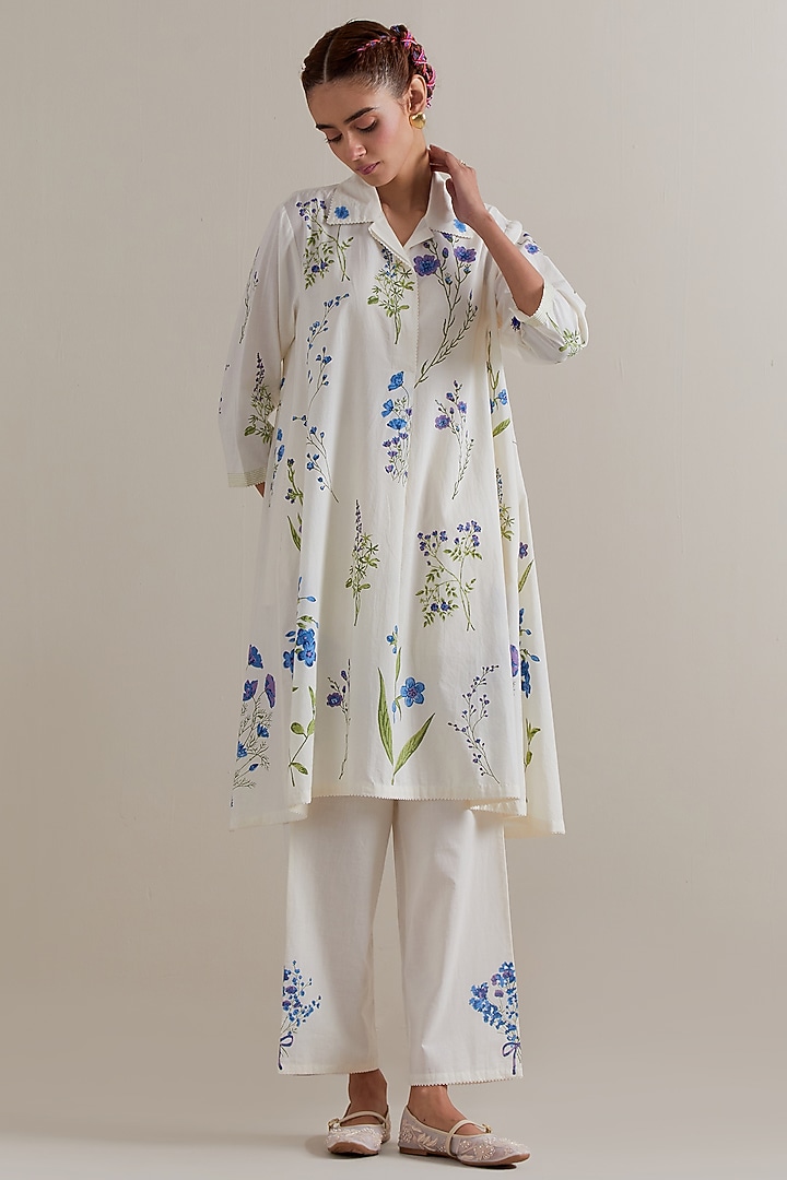 Off-White Cotton Hand Block Printed Kurta Set by Kora at Pernia's Pop Up Shop