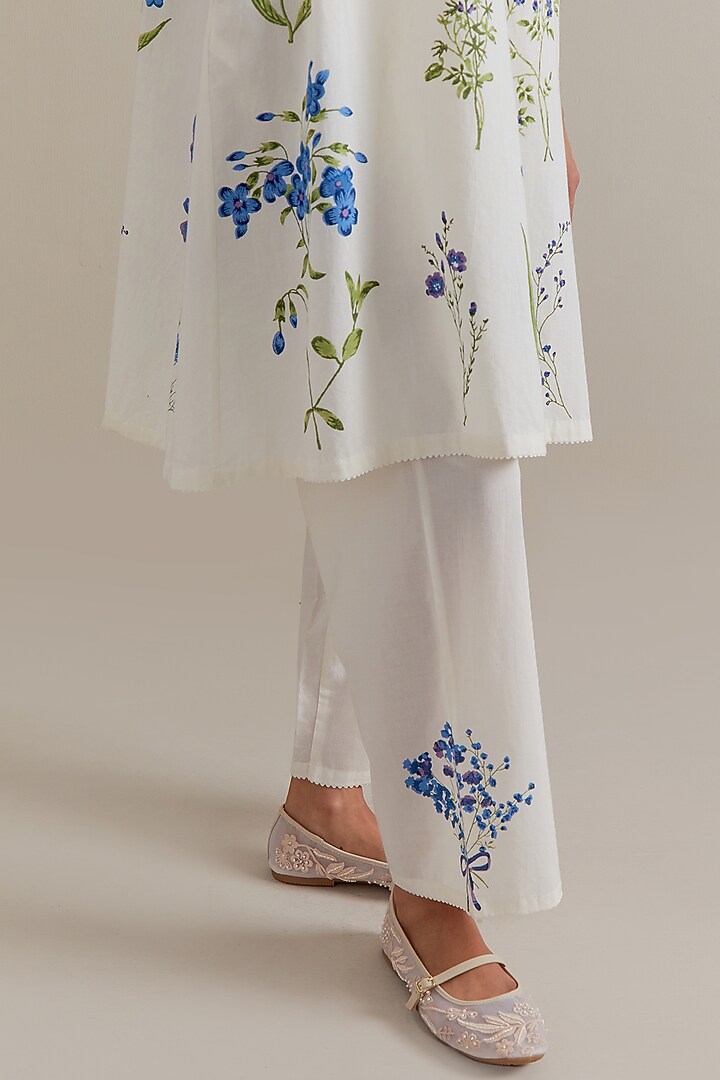 Off-White Cotton Hand Block Printed Kurta Set by Kora at Pernia's Pop Up Shop