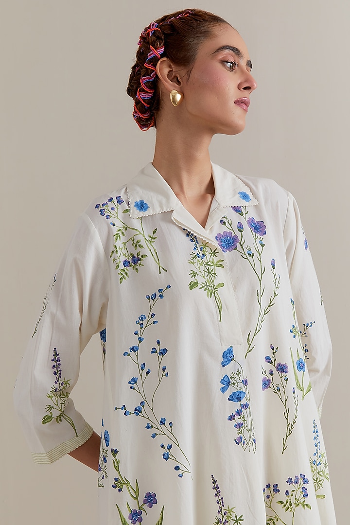 Off-White Cotton Hand Block Printed Kurta Set by Kora at Pernia's Pop Up Shop