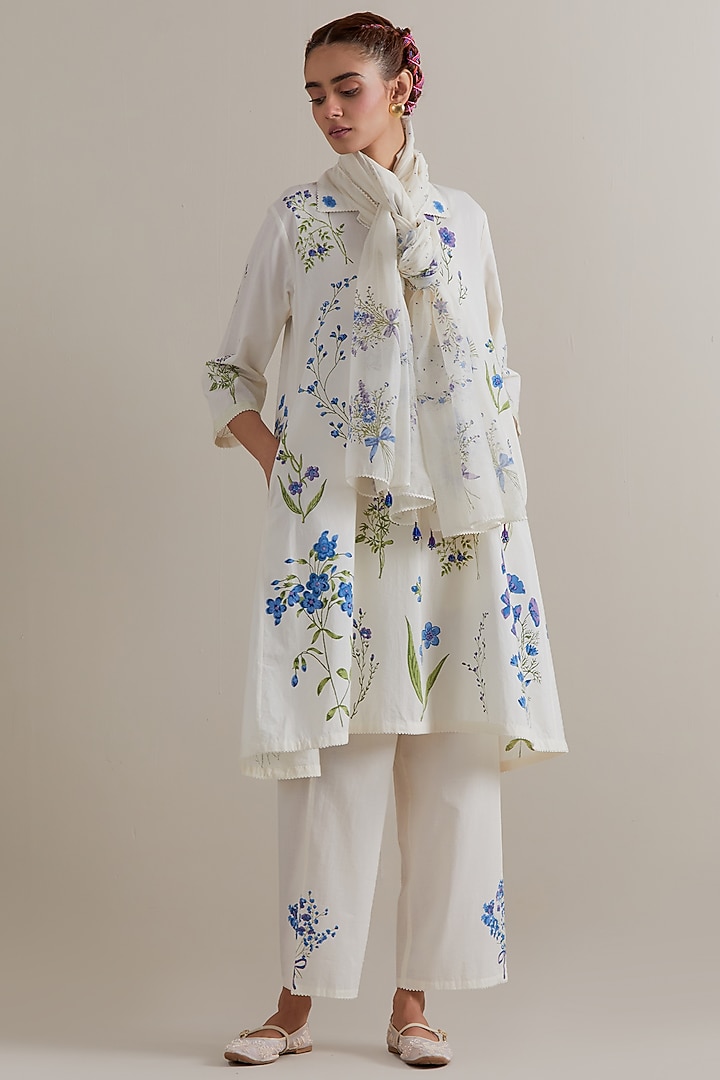 Off-White Cotton Hand Block Printed Kurta Set by Kora at Pernia's Pop Up Shop