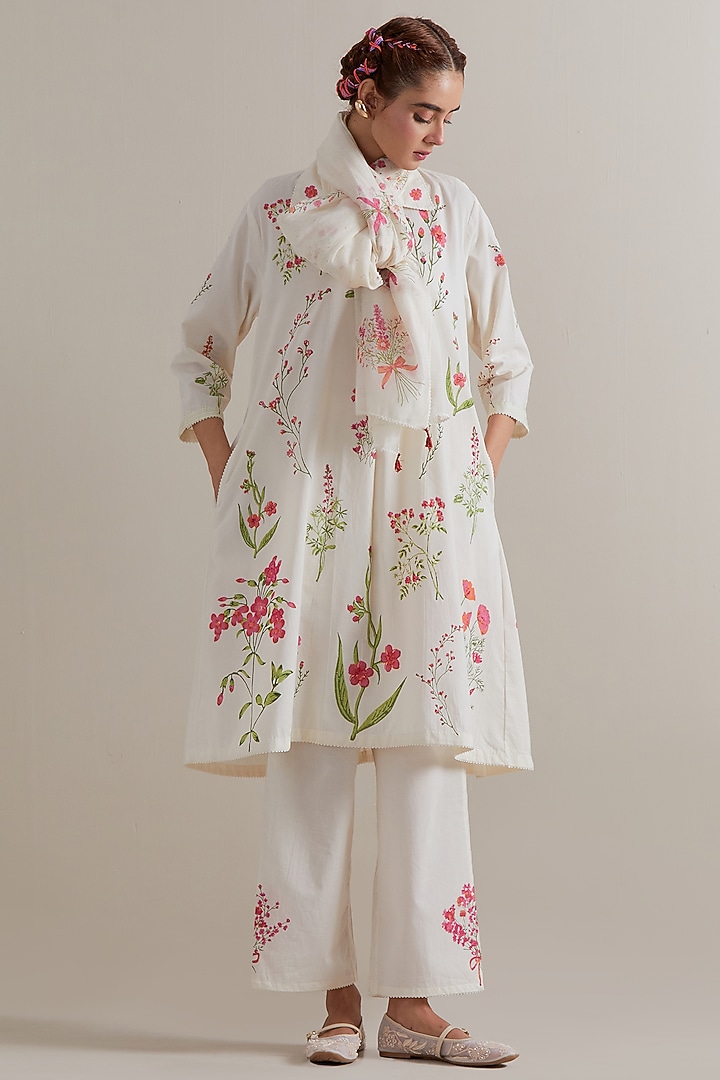Off-White Cotton Hand Block Printed Kurta Set by Kora at Pernia's Pop Up Shop