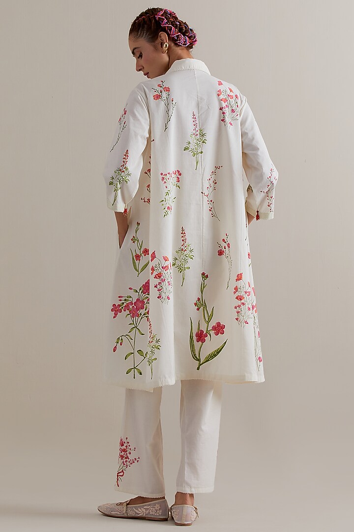 Off-White Cotton Hand Block Printed Kurta Set by Kora at Pernia's Pop Up Shop