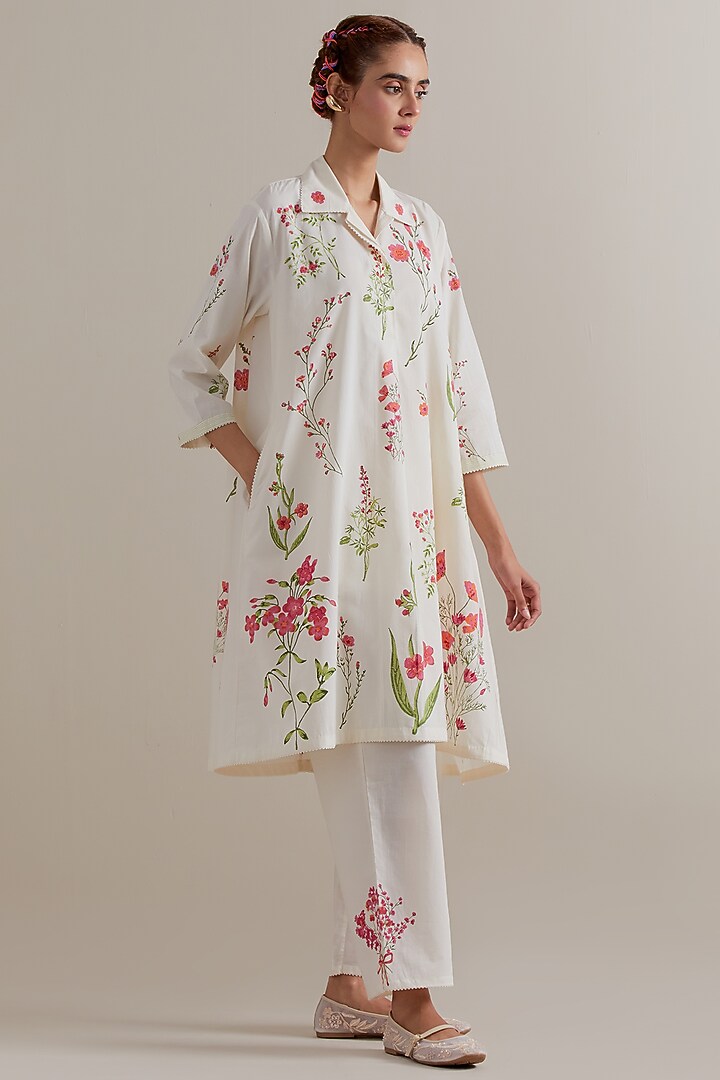 Off-White Cotton Hand Block Printed Kurta Set by Kora at Pernia's Pop Up Shop