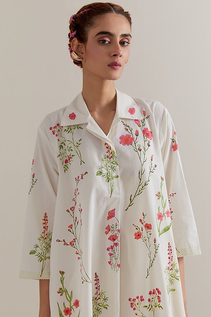 Off-White Cotton Hand Block Printed Kurta Set by Kora at Pernia's Pop Up Shop