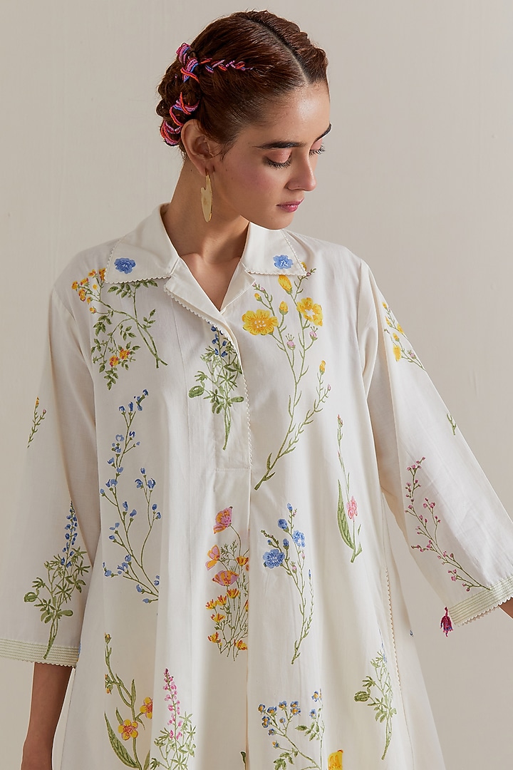 Off-White Cotton Hand Block Printed Kurta Set by Kora at Pernia's Pop Up Shop