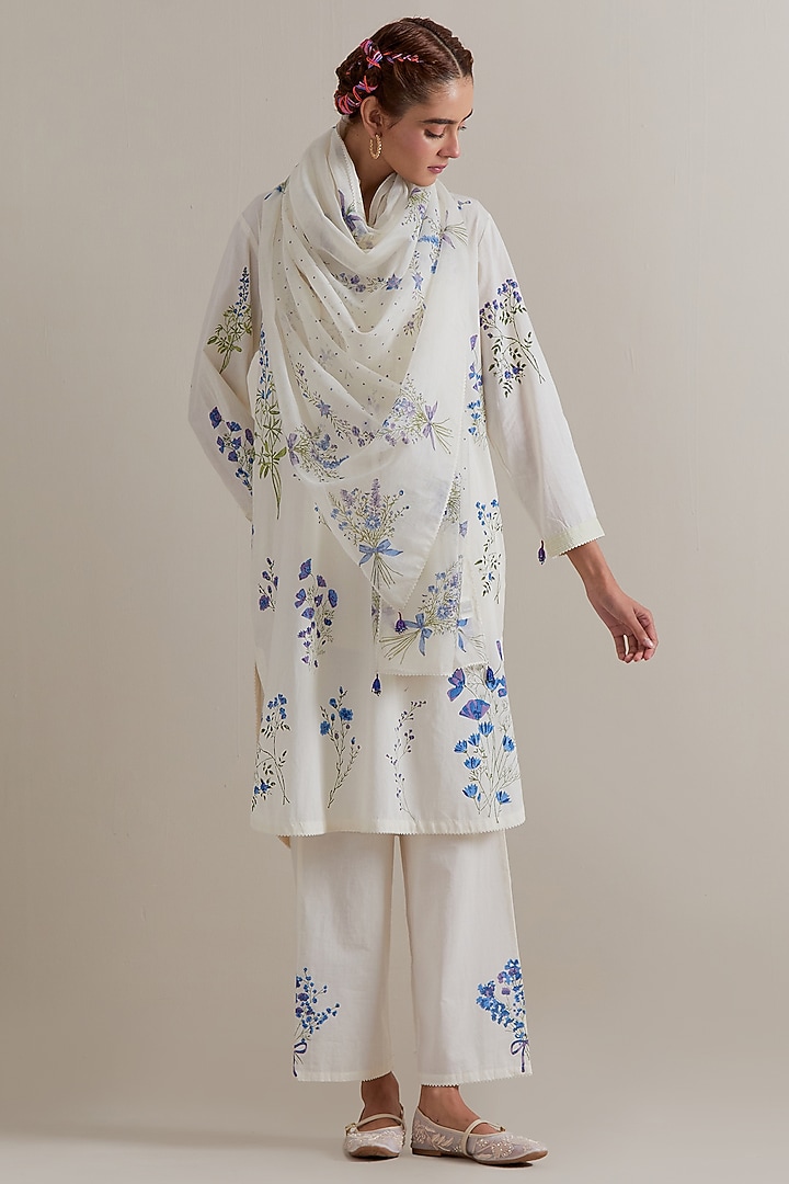 Off-White Cotton Hand Block Printed Kurta Set by Kora at Pernia's Pop Up Shop