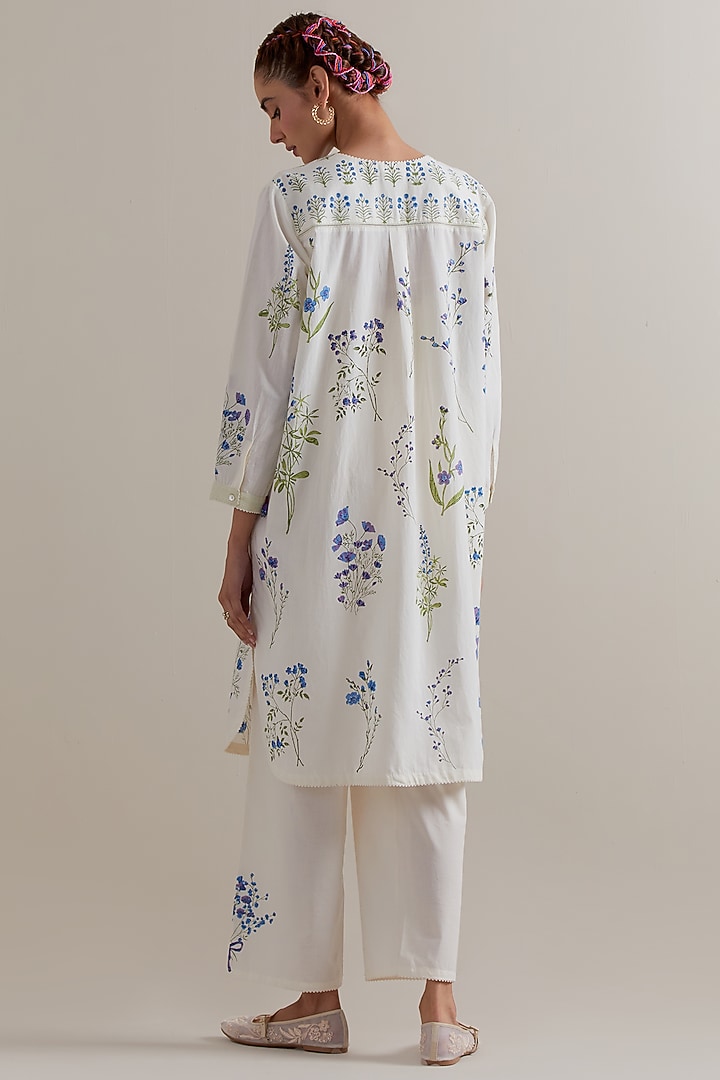 Off-White Cotton Hand Block Printed Kurta Set by Kora at Pernia's Pop Up Shop