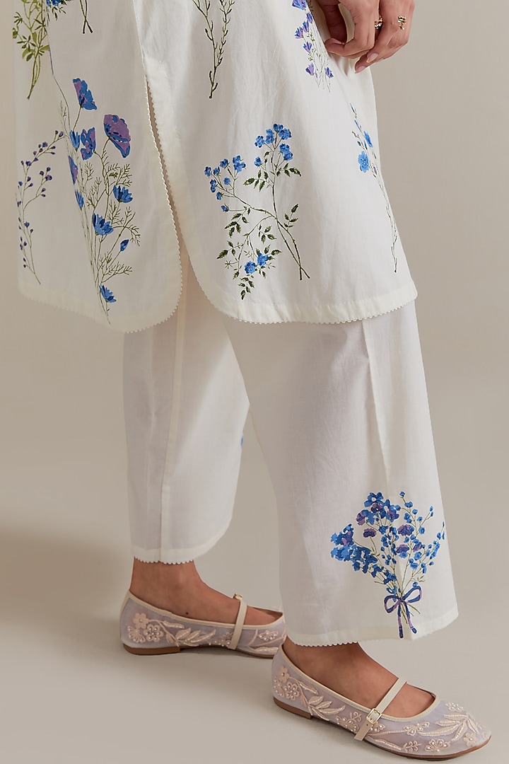 Off-White Cotton Hand Block Printed Kurta Set by Kora at Pernia's Pop Up Shop
