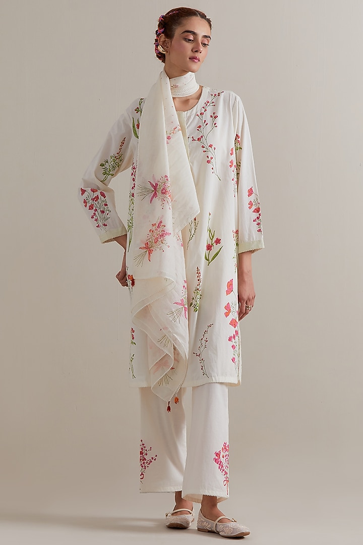 Off-White Cotton Hand Block Printed Kurta Set by Kora at Pernia's Pop Up Shop