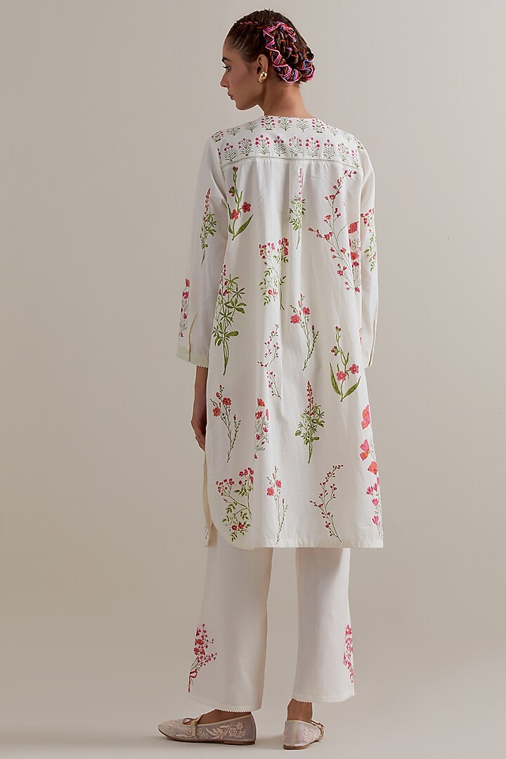Off-White Cotton Hand Block Printed Kurta Set by Kora at Pernia's Pop Up Shop