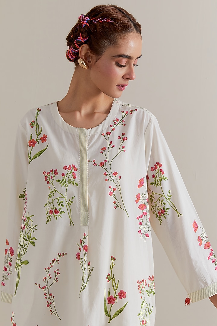 Off-White Cotton Hand Block Printed Kurta Set by Kora at Pernia's Pop Up Shop
