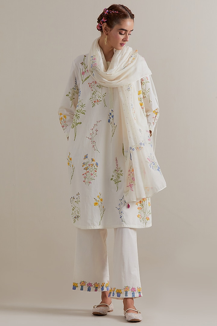 Off-White Cotton Hand Block Printed Kurta Set by Kora at Pernia's Pop Up Shop