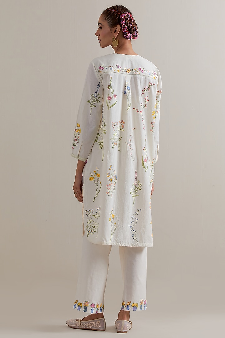 Off-White Cotton Hand Block Printed Kurta Set by Kora at Pernia's Pop Up Shop