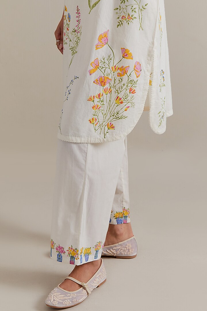 Off-White Cotton Hand Block Printed Kurta Set by Kora at Pernia's Pop Up Shop
