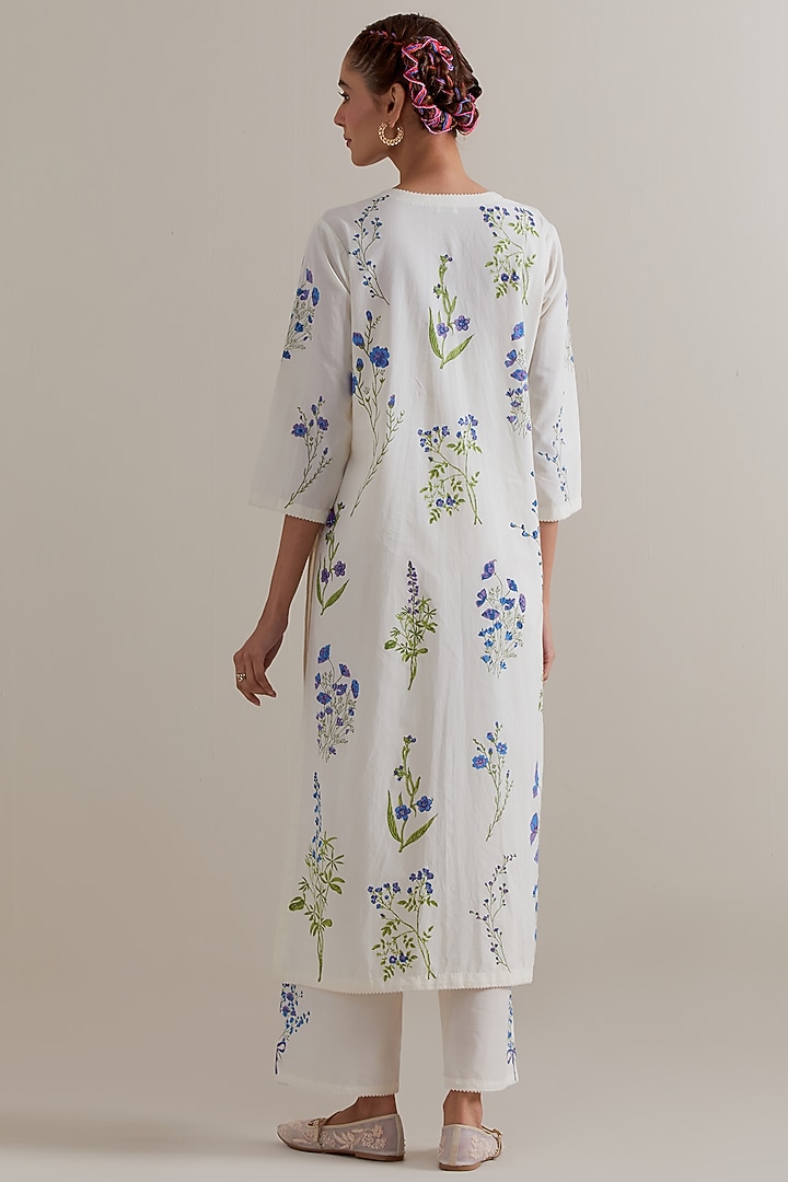 Off-White Cotton Hand Block Printed Kurta Set by Kora at Pernia's Pop Up Shop