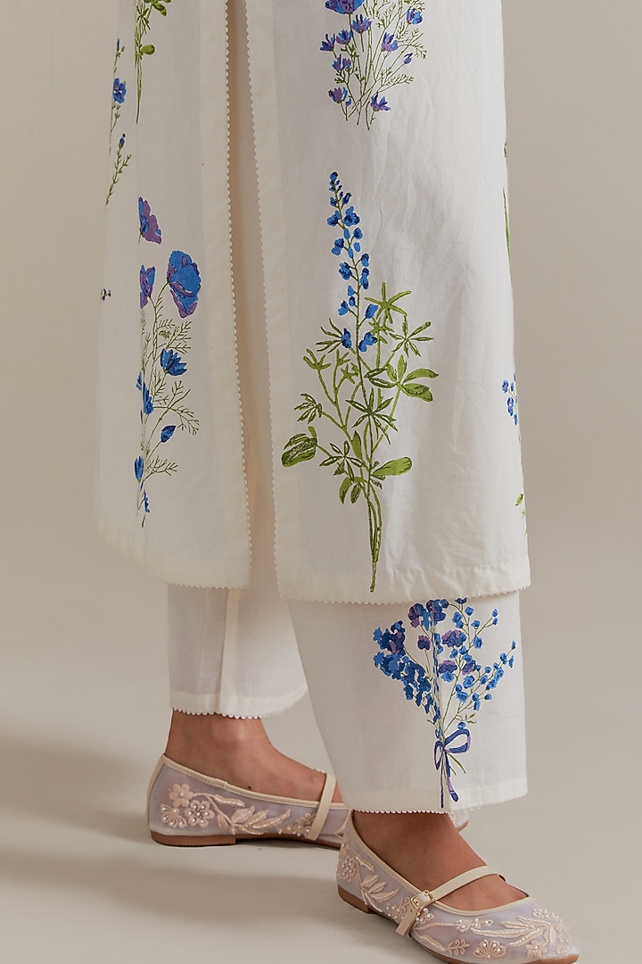 Off-White Cotton Hand Block Printed Kurta Set by Kora at Pernia's Pop Up Shop