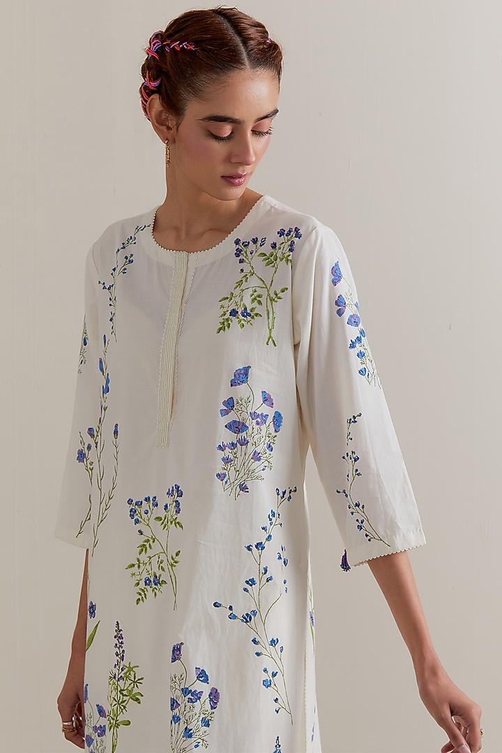 Off-White Cotton Hand Block Printed Kurta Set by Kora at Pernia's Pop Up Shop