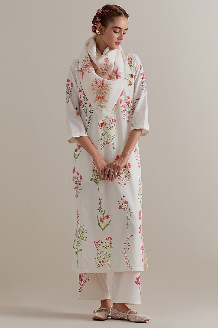 Off-White Cotton Hand Block Printed Kurta Set by Kora at Pernia's Pop Up Shop