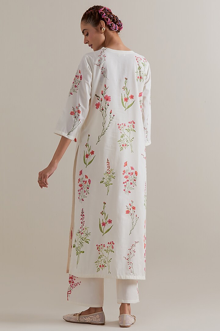 Off-White Cotton Hand Block Printed Kurta Set by Kora at Pernia's Pop Up Shop