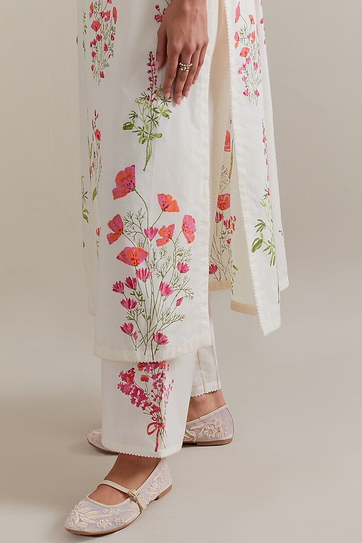 Off-White Cotton Hand Block Printed Kurta Set by Kora at Pernia's Pop Up Shop