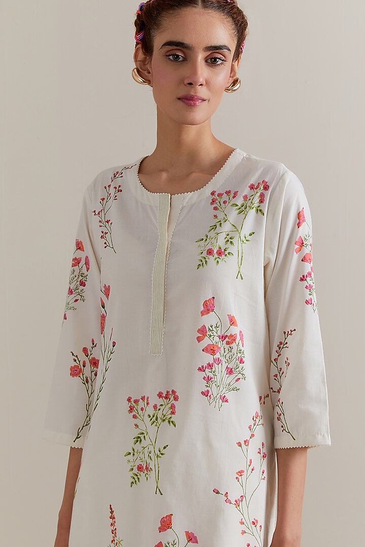 Off-White Cotton Hand Block Printed Kurta Set by Kora at Pernia's Pop Up Shop
