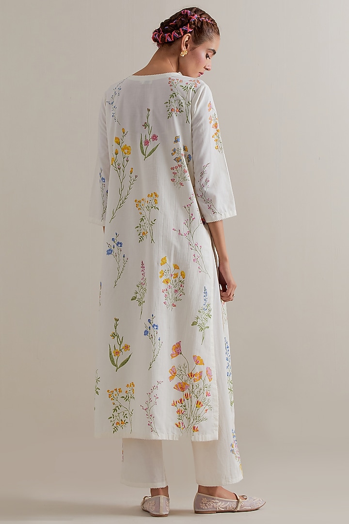 Off-White Cotton Hand Block Printed Kurta Set by Kora at Pernia's Pop Up Shop