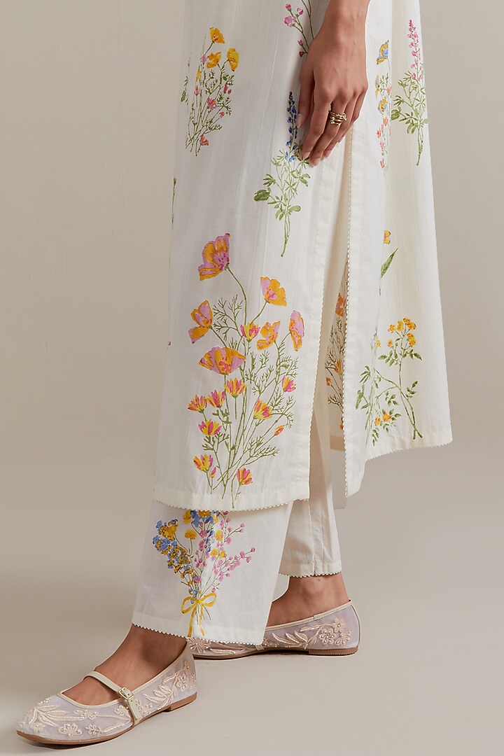 Off-White Cotton Hand Block Printed Kurta Set by Kora at Pernia's Pop Up Shop