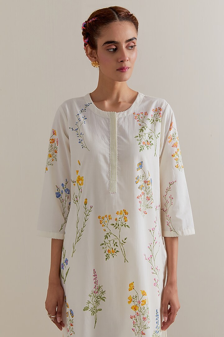 Off-White Cotton Hand Block Printed Kurta Set by Kora at Pernia's Pop Up Shop