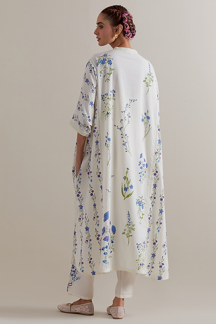 Off-White Cotton Floral Hand Block Printed Kaftan Set by Kora at Pernia's Pop Up Shop