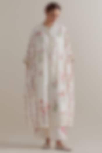 Off-White Cotton Floral Hand Block Printed Kaftan Set by Kora at Pernia's Pop Up Shop